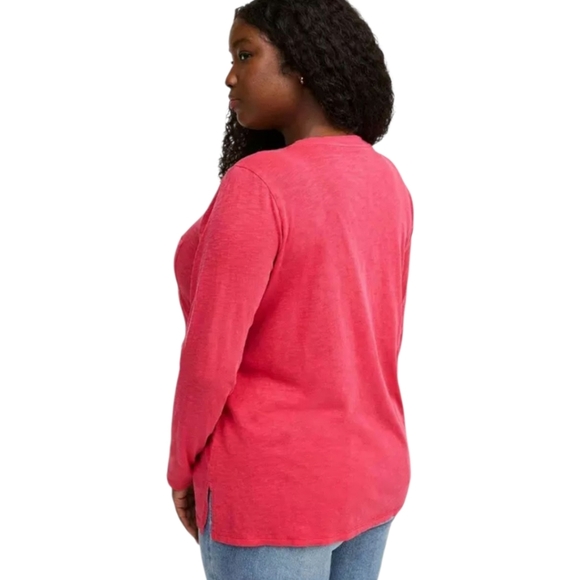 TORTID Plus Size Pretty Pink Heritage Slub V- Neck Pocket LongSleeve Tee 4X - Picture 4 of 11